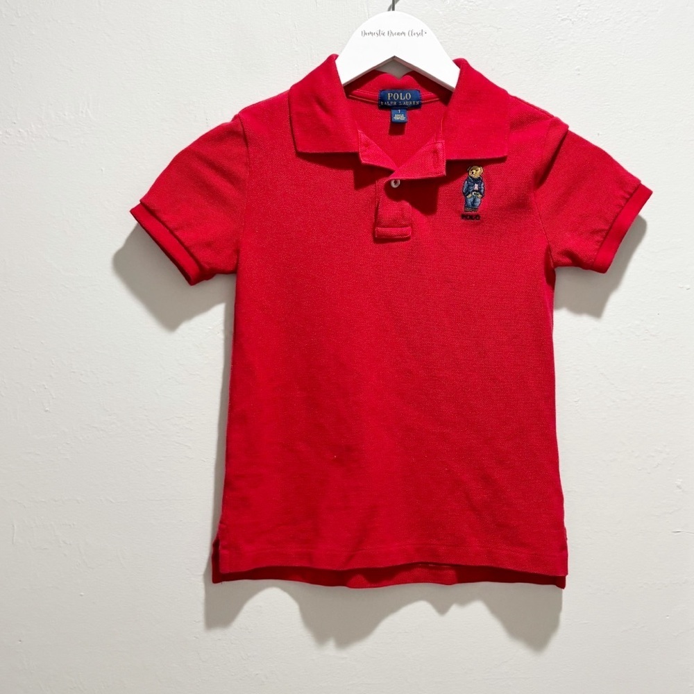 POLO RALPH LAUREN Kid’s Red Polo Shirt Bear Preppy Old Money Classic Size 7 - Picture 1 of 8